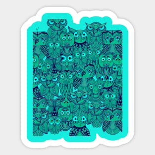 Tribal Design of Whimsical Green Owls Sticker